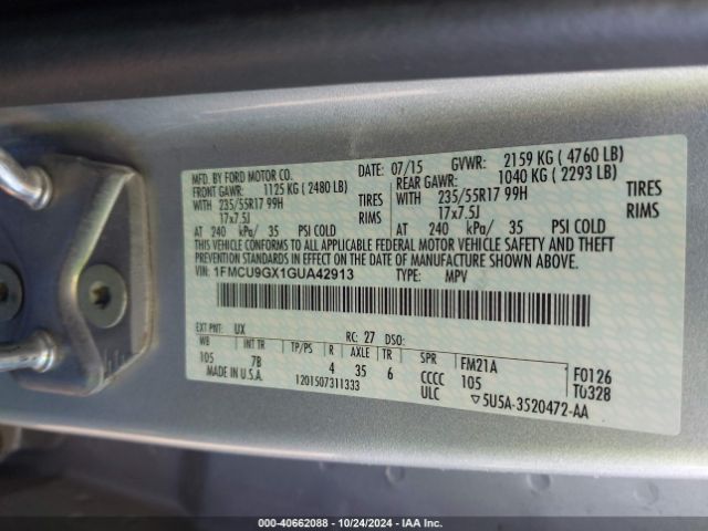 1FMCU9GX1GUA42913 Ford ESCAPE SE