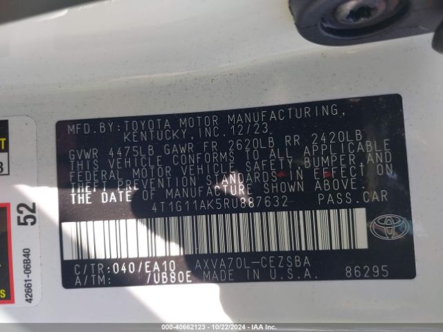 Toyota CAMRY SE 2024 4T1G11AK5RU887632 Image 9