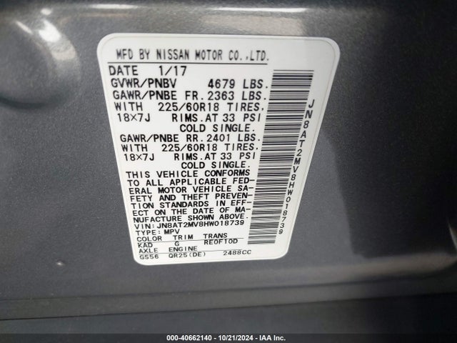 Nissan Rogue Sl 2017 JN8AT2MV8HW018739 Image 9