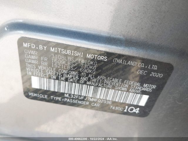 ML32FUFJ7MHF02936 Mitsubishi Mirage G4 Carbonite Edition/es/le