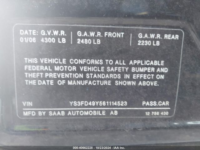 2006 SAAB 9-3 YS3FD49Y561114523 Photo 8