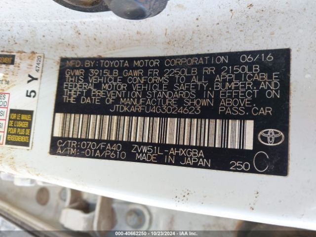 JTDKARFU4G3024623 Toyota Prius Three