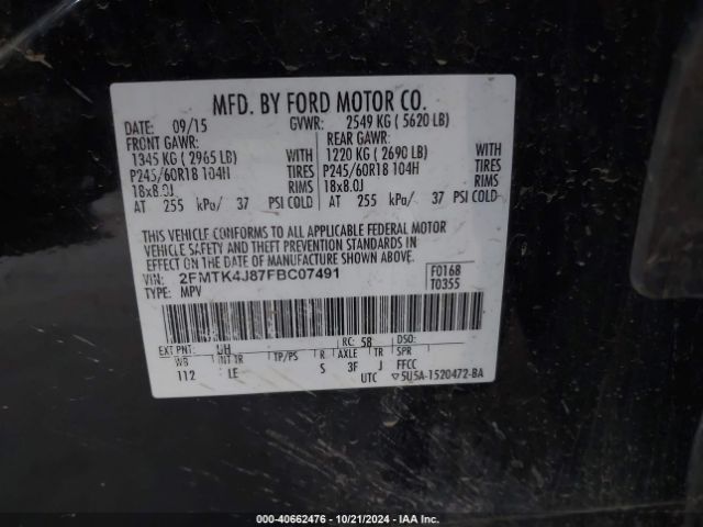 2FMTK4J87FBC07491 Ford EDGE SEL