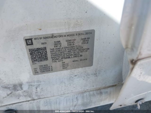 3GNCJPSB8LL340139 Chevrolet Trax Awd Lt