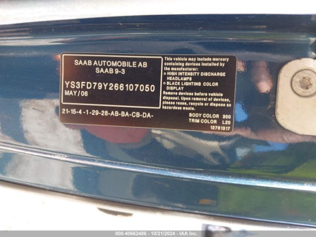 2006 SAAB 9-3 YS3FD79Y266107050 Photo 8