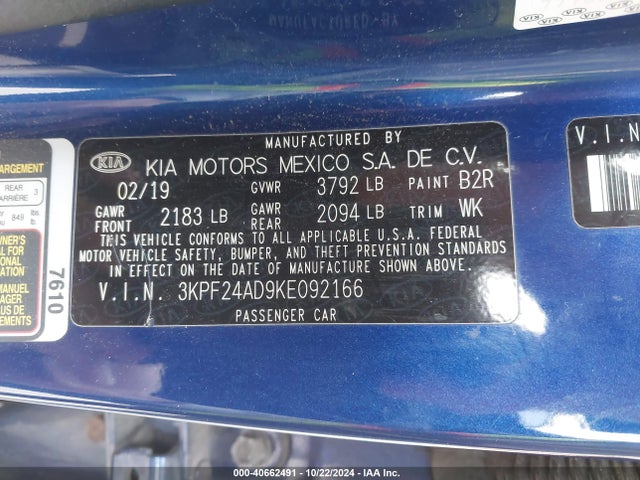 KIA Forte Lxs 2019 3KPF24AD9KE092166 Image 9