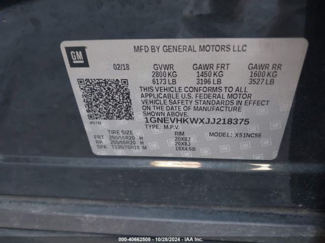 1GNEVHKWXJJ218375 Chevrolet Traverse 3lt