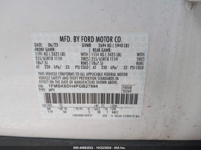 Ford EXPLORER XLT 2023 1FMSK8DH4PGB27994 Image 9
