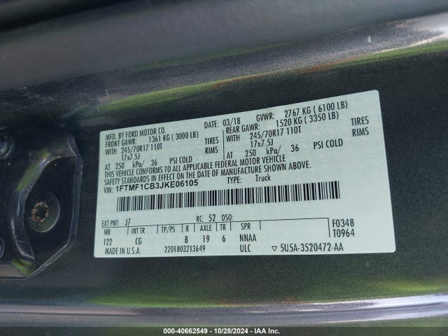 Ford F-150 Xl 2018 1FTMF1CB3JKE06105 Image 9
