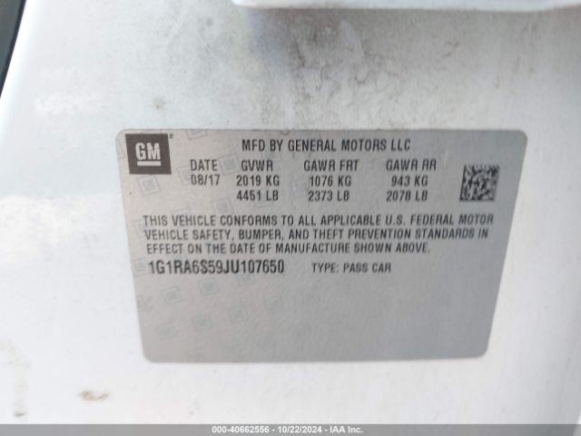 1G1RA6S59JU107650 Chevrolet VOLT LT