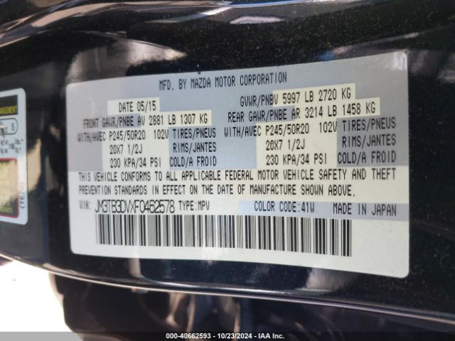 JM3TB3DVXF0462578 Mazda Cx-9 Grand Touring