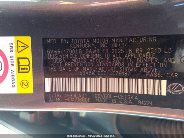 58ABK1GG0HU079187 Lexus ES 350
