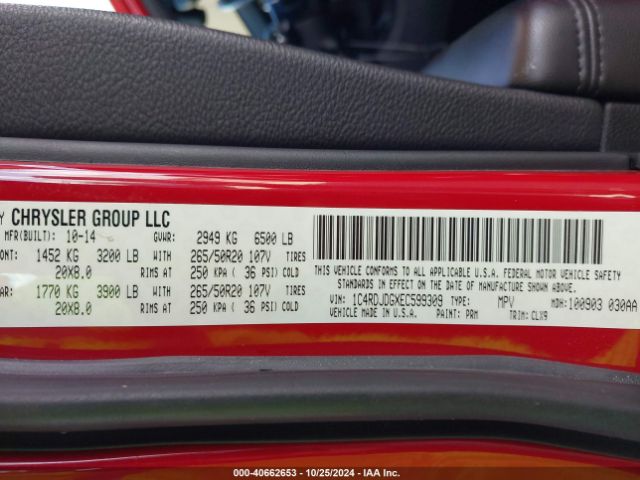 1C4RDJDGXEC599309 Dodge DURANGO LIMITED