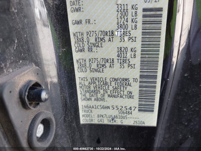 Nissan Titan Pro-4x 2017 1N6AA1C56HN552547 Image 9