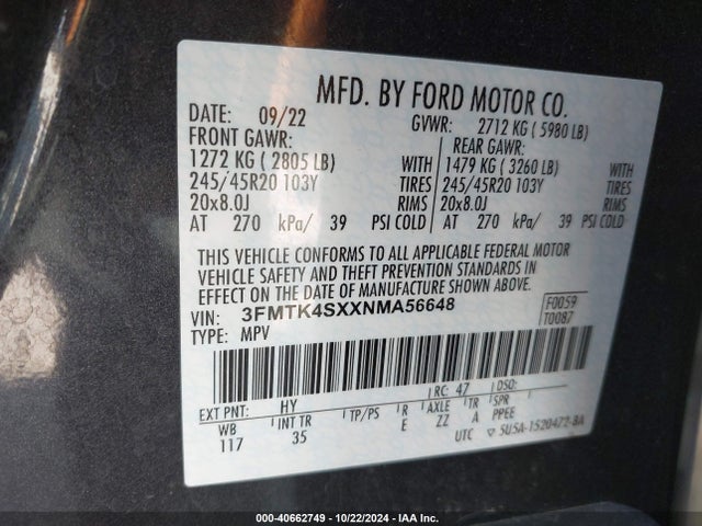 3FMTK4SXXNMA56648 Ford Mustang Mach-e Gt