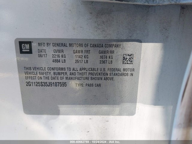 Chevrolet IMPALA 2LZ 2018 2G1125S35J9107595 Image 9