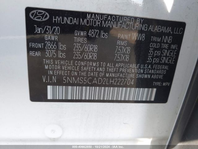 5NMS5CAD2LH222704 Hyundai Santa Fe Limited