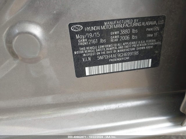 Hyundai ELANTRA SE 2016 5NPDH4AE9GH699198 Image 9