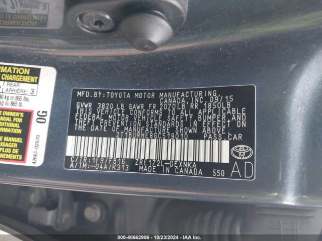 2T1BURHE8GC519010 Toyota COROLLA LE