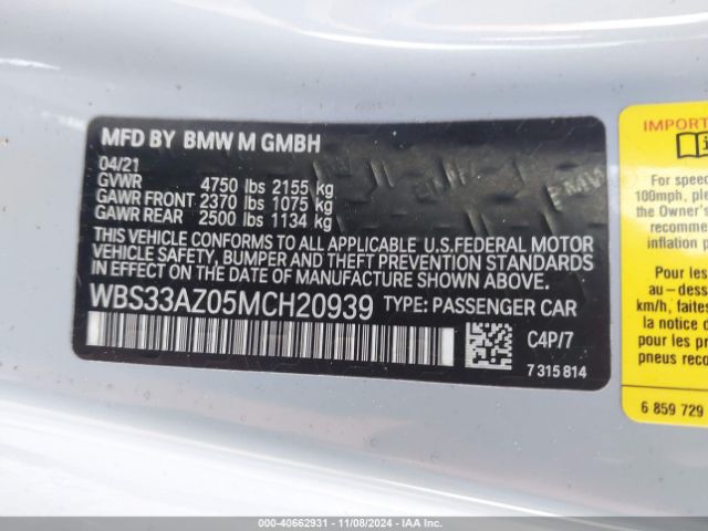 WBS33AZ05MCH20939 BMW M4 Competition