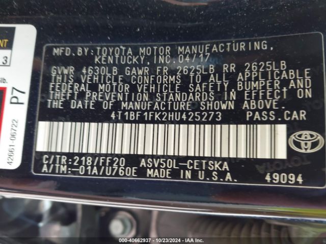 4T1BF1FK2HU425273 Toyota CAMRY SE