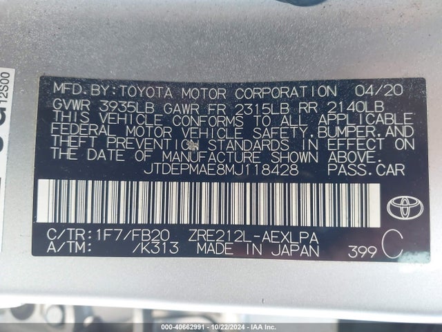 Toyota COROLLA LE 2021 JTDEPMAE8MJ118428 Image 9