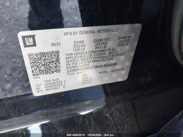 Chevrolet Tahoe Lt 2019 1GNSKBKC0KR364169 Image 9