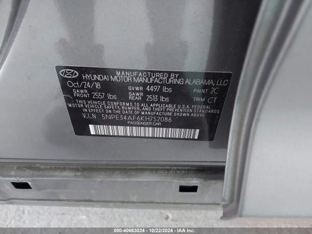 Hyundai SONATA SEL 2019 5NPE34AF6KH752086 Image 9