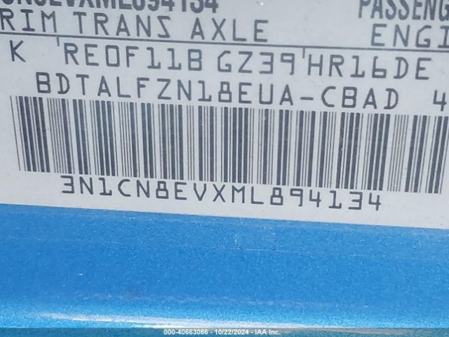 3N1CN8EVXML894134 Nissan Versa Sv Xtronic Cvt