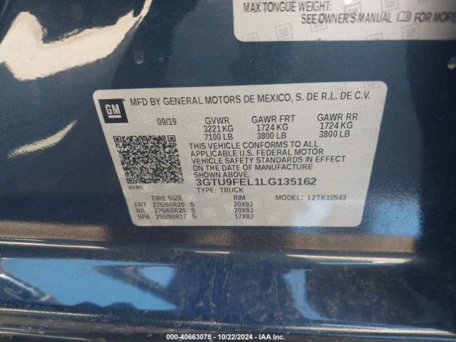 3GTU9FEL1LG135162 GMC Sierra 1500 4wd  Short Box Denali