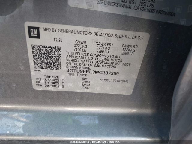 3GTU9FEL3MG187359 GMC Sierra 1500 4wd  Short Box Denali