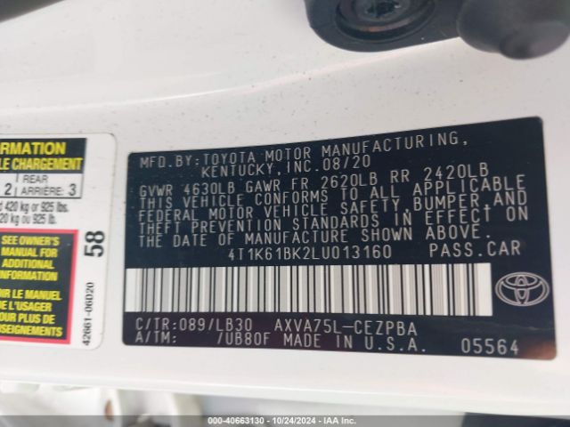 4T1K61BK2LU013160 Toyota Camry Xse Awd