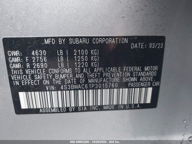 4S3BWAC61P3015760 Subaru Legacy Premium