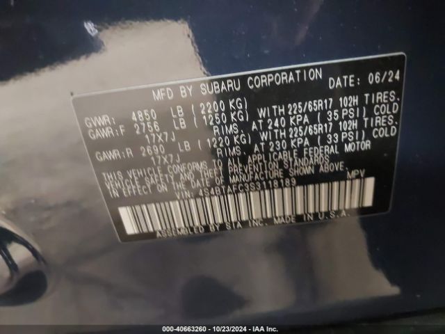 4S4BTAFC3S3118189 Subaru Outback Premium