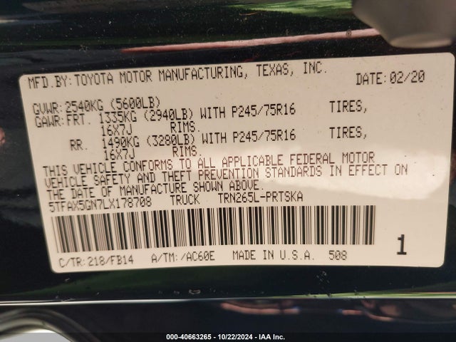 Toyota Tacoma Sr 2020 5TFAX5GN7LX178708 Image 9
