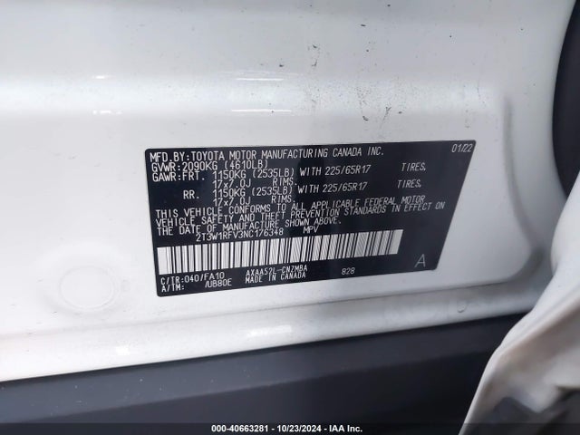 2T3W1RFV3NC176348 Toyota Rav4 Xle