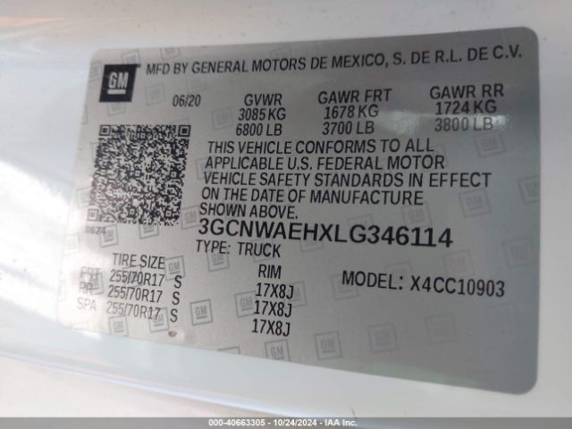 3GCNWAEHXLG346114 Chevrolet Silverado 1500 2wd  Long Bed Wt