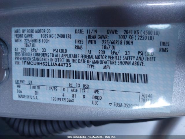 1FMCU9H62LUA44735 Ford ESCAPE SEL