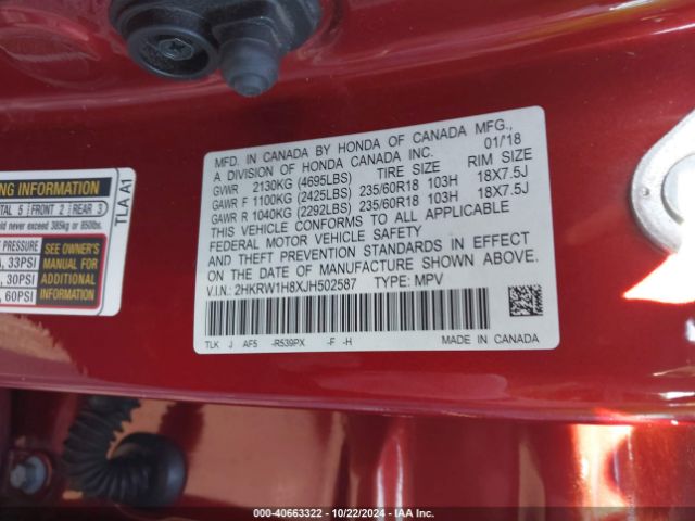 2HKRW1H8XJH502587 Honda Cr-v Ex-l/ex-l Navi