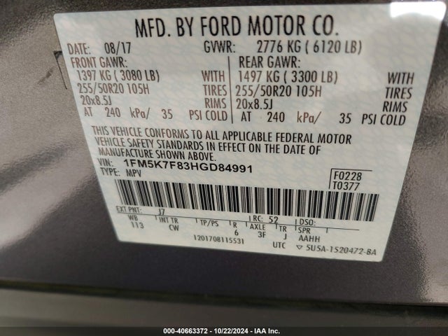 Ford Explorer Limited 2017 1FM5K7F83HGD84991 Image 9