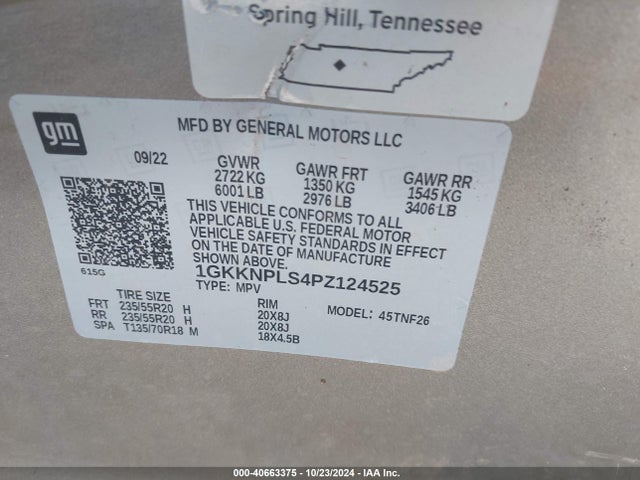 1GKKNPLS4PZ124525 GMC Acadia Fwd Denali