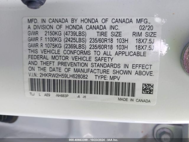 2HKRW2H59LH628082 Honda Cr-v Awd Ex