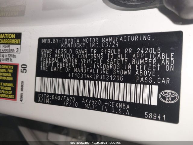 4T1C31AK1RU631206 Toyota Camry Hybrid Le