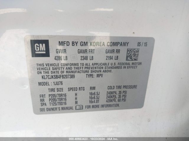 KL7CJKSB4FB207389 Chevrolet Trax 1ls