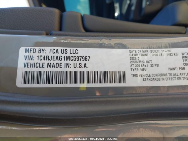 1C4RJEAG1MC597967 Jeep Grand Cherokee Laredo X 4x2