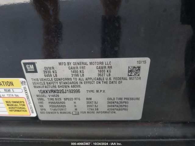 1GKKVRKD2GJ192996 GMC Acadia Slt-1
