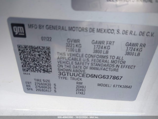 3GTUUCED6NG637867 GMC Sierra 1500 4wd  Short Box Elevation With 3sb