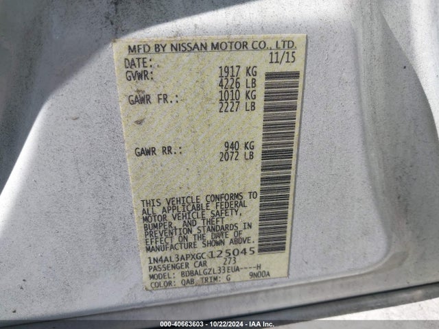 Nissan Altima 2.5 S 2016 1N4AL3APXGC125045 Image 9