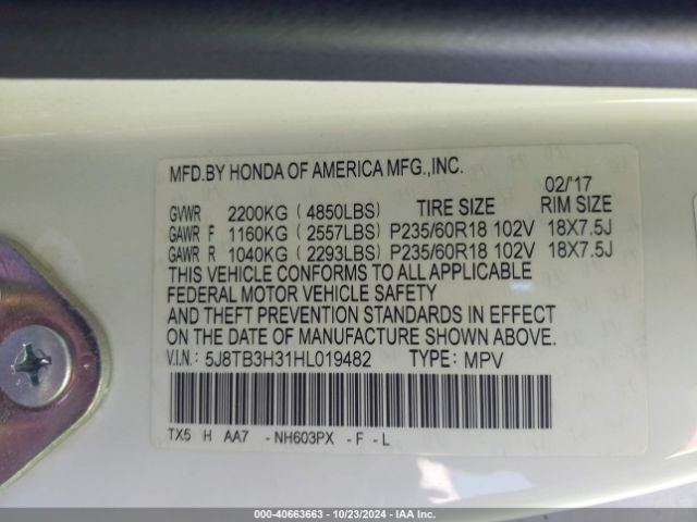 5J8TB3H31HL019482 Acura Rdx Acurawatch Plus Package