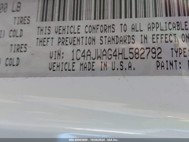 1C4AJWAG4HL582792 Jeep Wrangler Sport 4x4